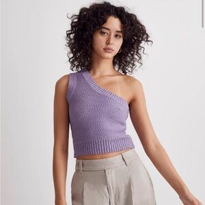 Madewell Lavender Textural-Knit One-Shoulder Sweater Tank in Aster Bloom